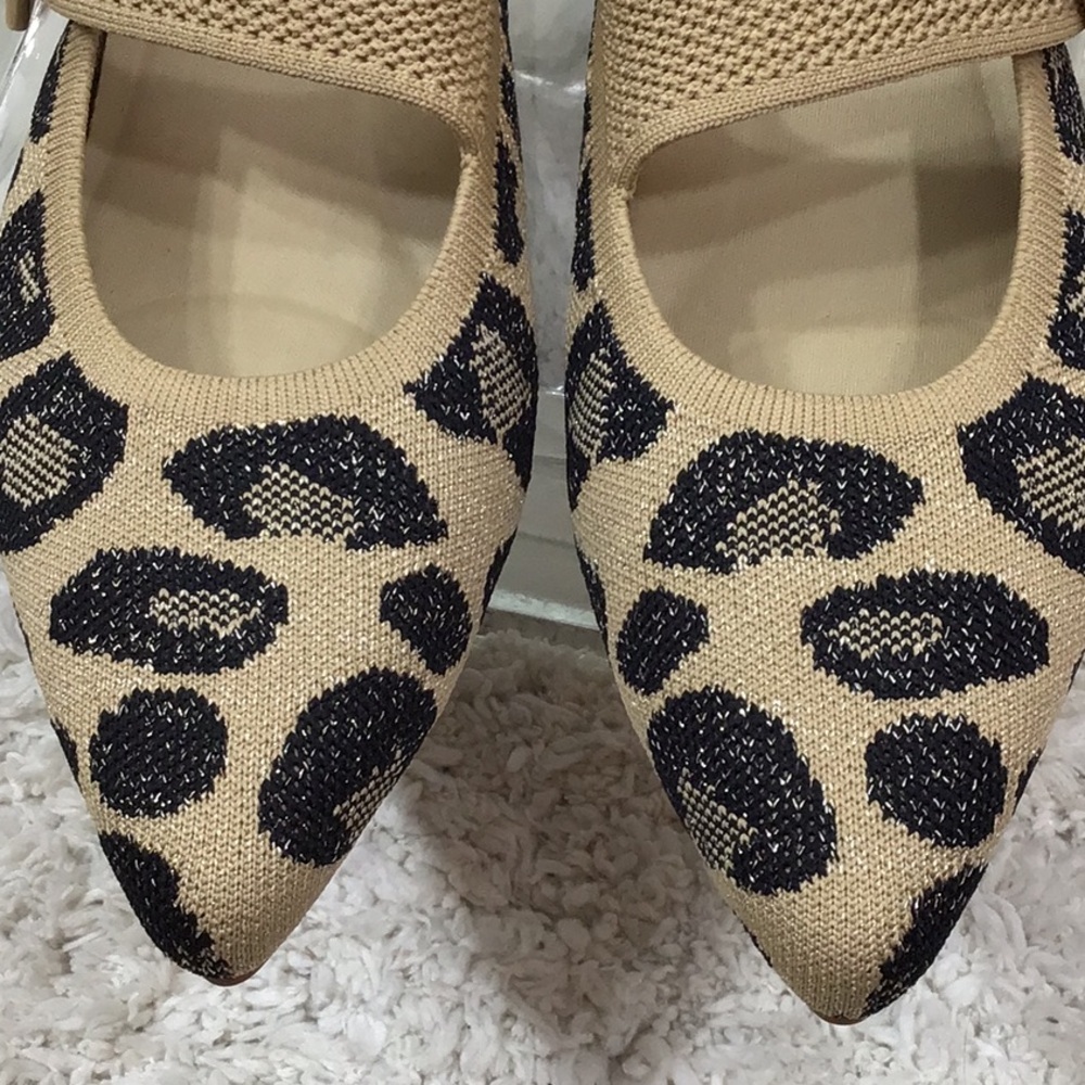 Vivaia metallic gold leopard Maria knit Mary Jane flats 36.5 - Picture 6 of 14